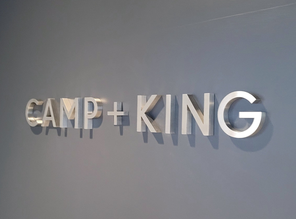 1" deep fabricated stainless steel logo letters 5" high letters Flush stud mount