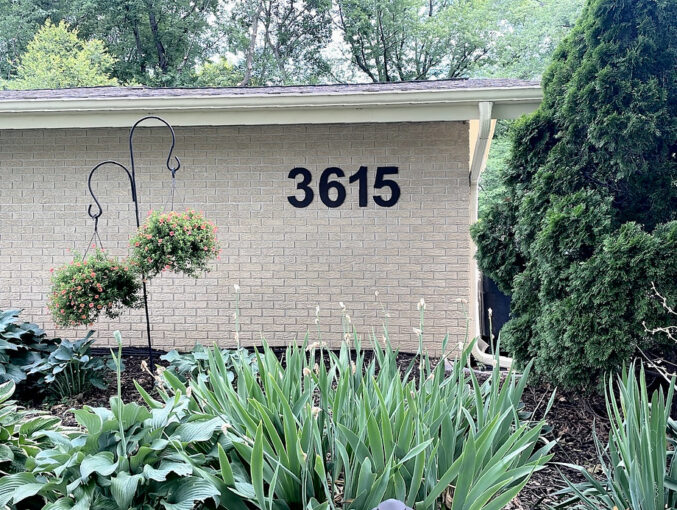 14" height 1/4" thick solid Dark Bronze Anodized Aluminum letters in Arial bold font Includes Stud mounts installation template