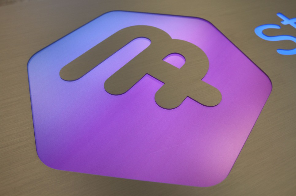 72" x 30" x 3" deep fabricated metal panel with reverse cut custom logo and lettering Custom color printed face for gradient lighting effect