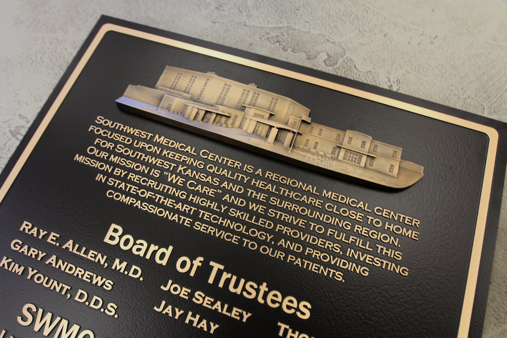 Bas relief building sculpture medical center bronze dedication plaque