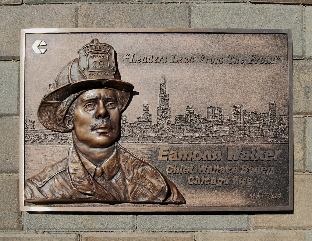 Chicago Fire Dedication Plaque full photo relief background with Bas Relief sculpted image on face