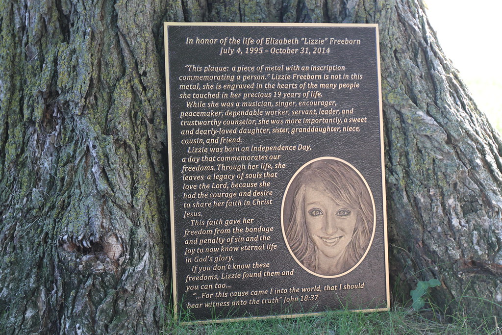 Memorial bronze plaque with oval photo relief image