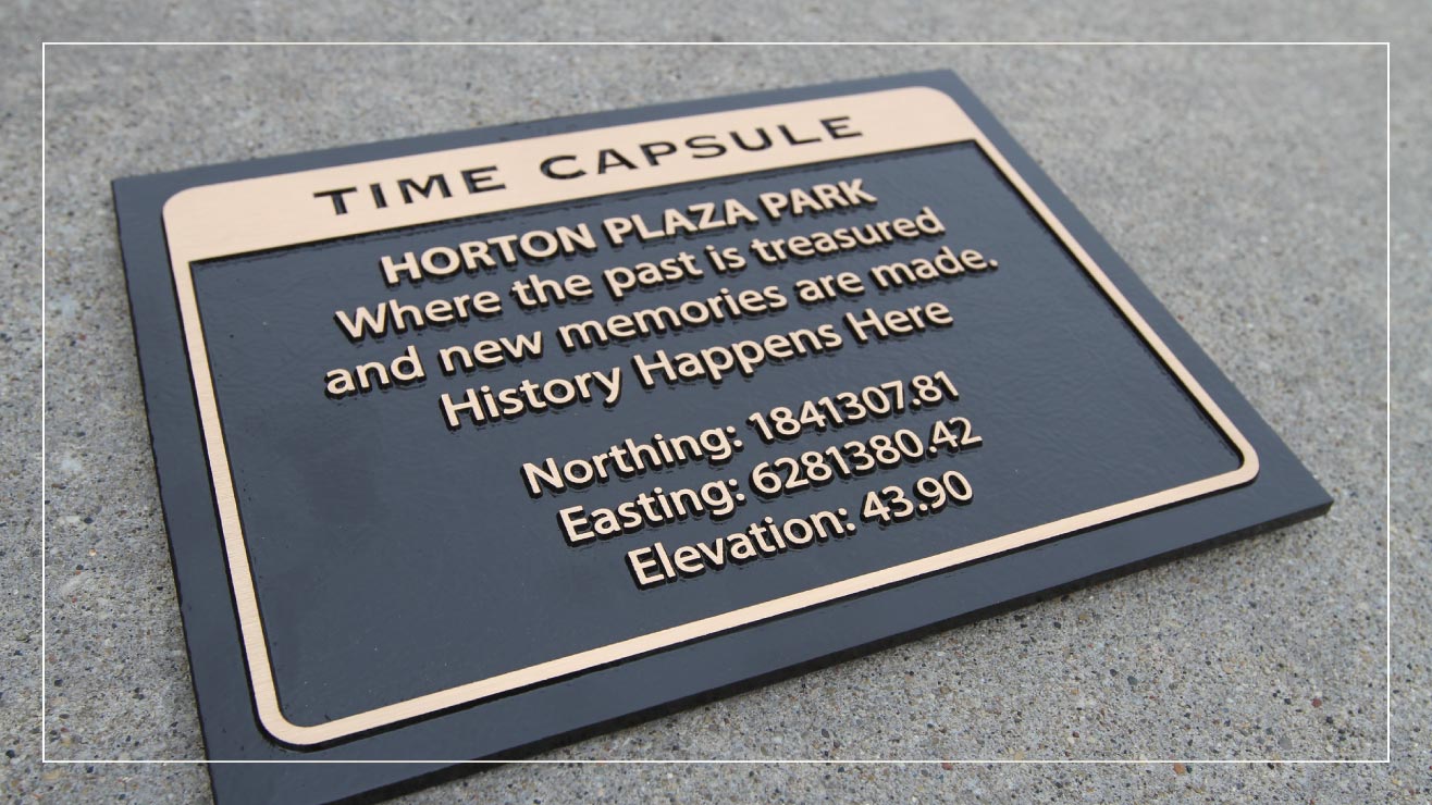 Example plaque marking a time capsule.
