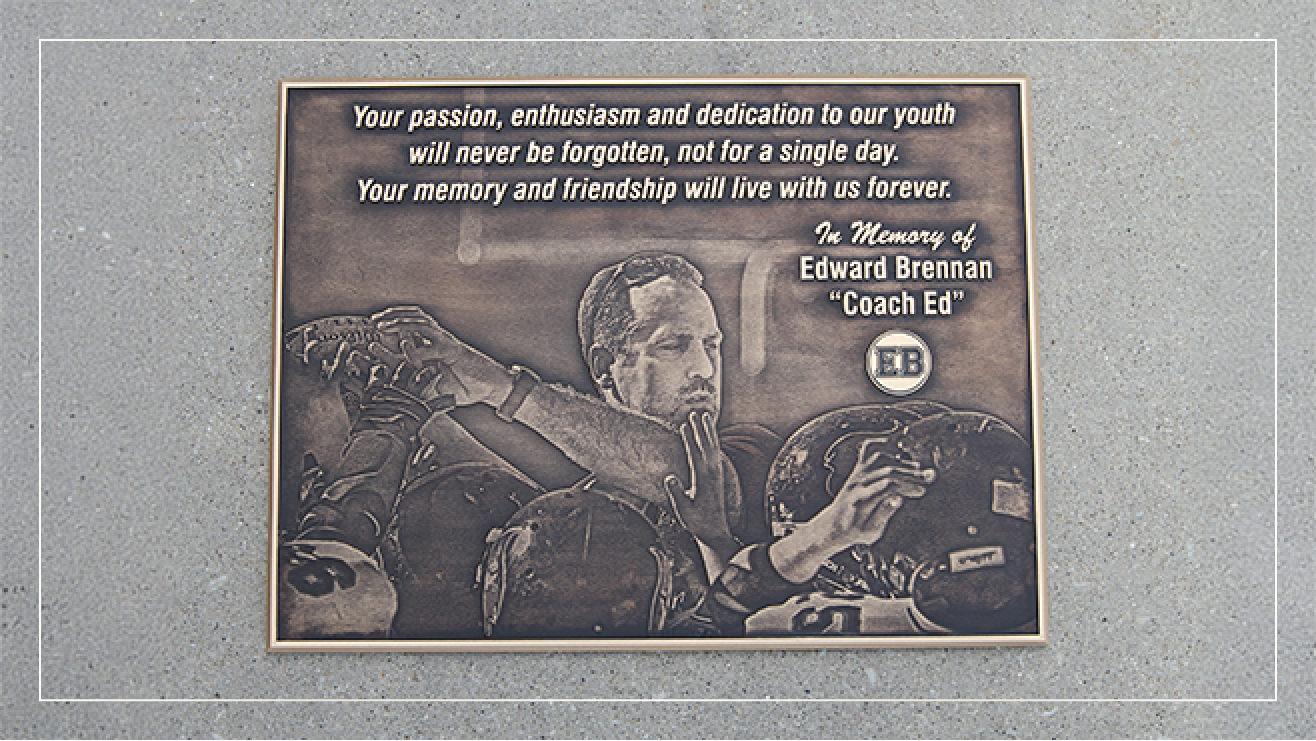 Example memorial plaque to honor Coach Ed.