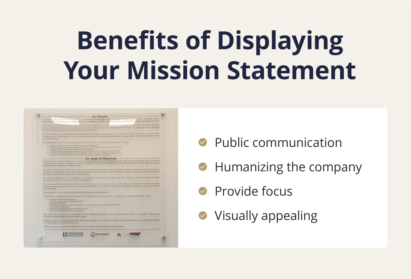 Benefits of displaying your mission statement next to an example mission statement display.
