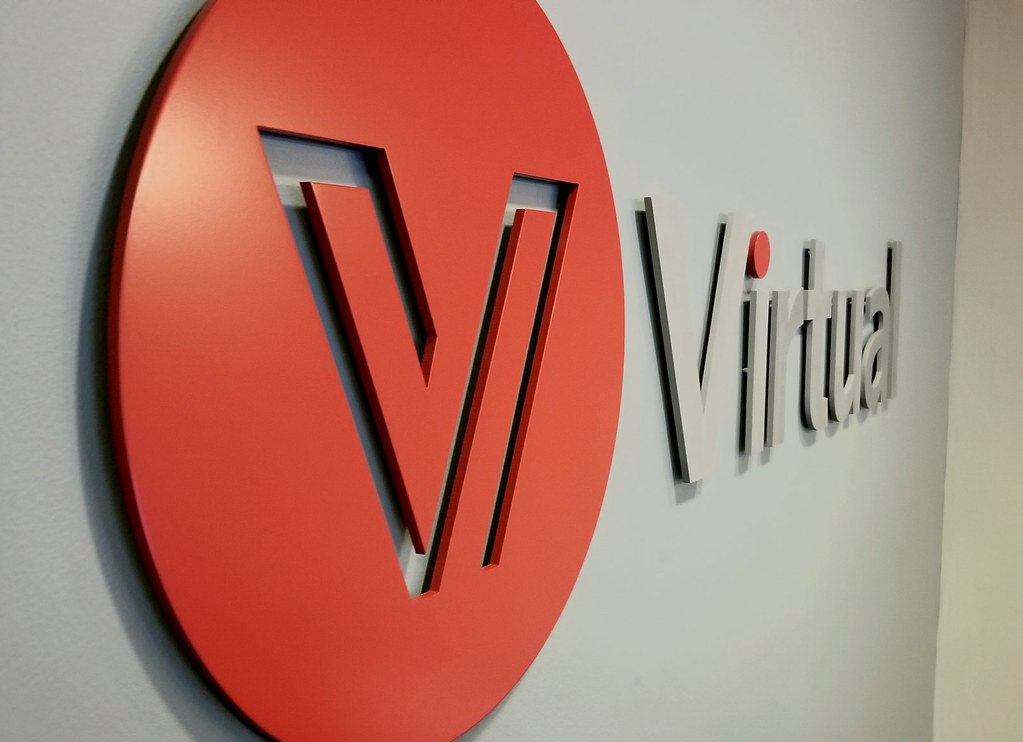 Overall 48in wide height to scale from logo 1/4in thick solid aluminum Logo custom Pantone color painted lettering brushed finish