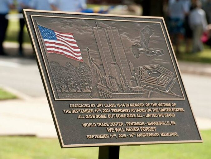 Post Mounted Dedication Plaque American Flag